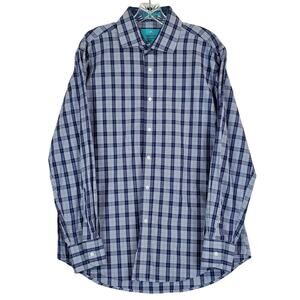Christian Aujard Paris Blue Plaid Check Shirt Sz L Long Sleeve Buttoned Collared